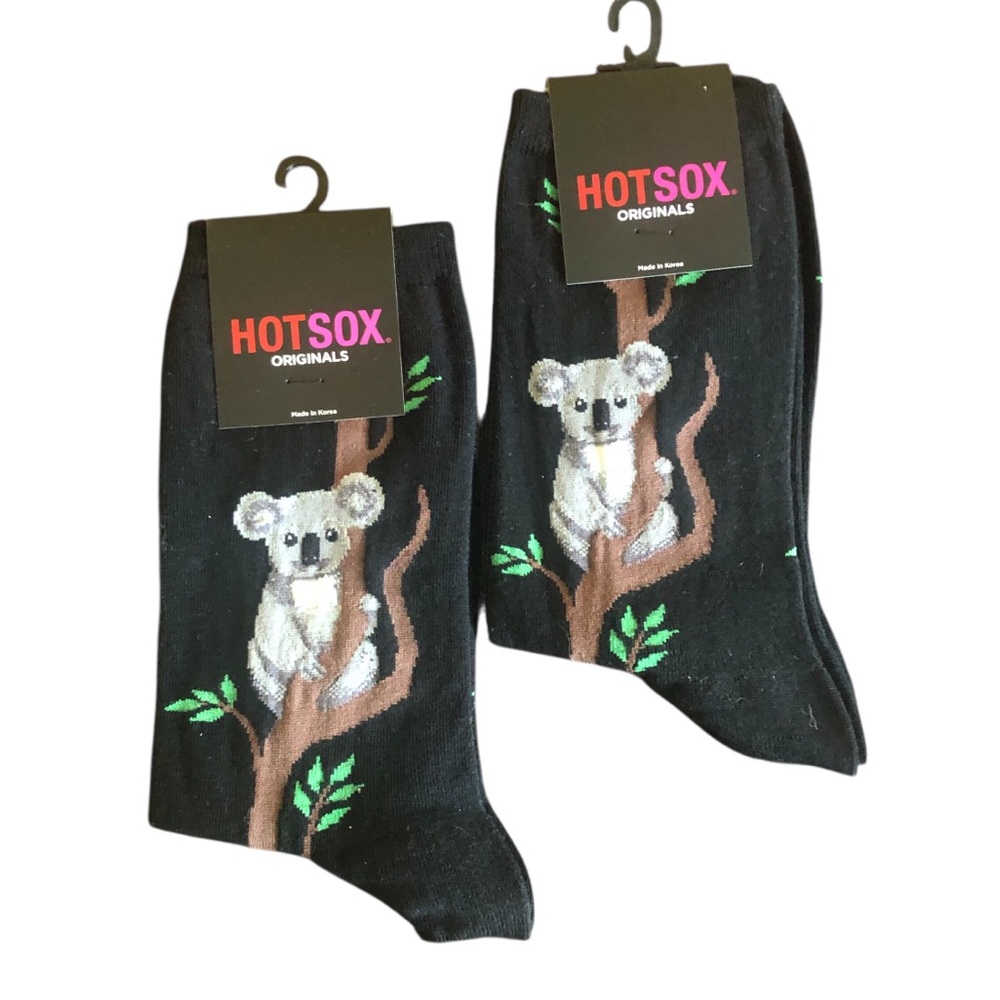 Women’s Hot Sox Black Koala Tree Socks Size 9-11 Fits Shoe Size 4-10 Lot of 2